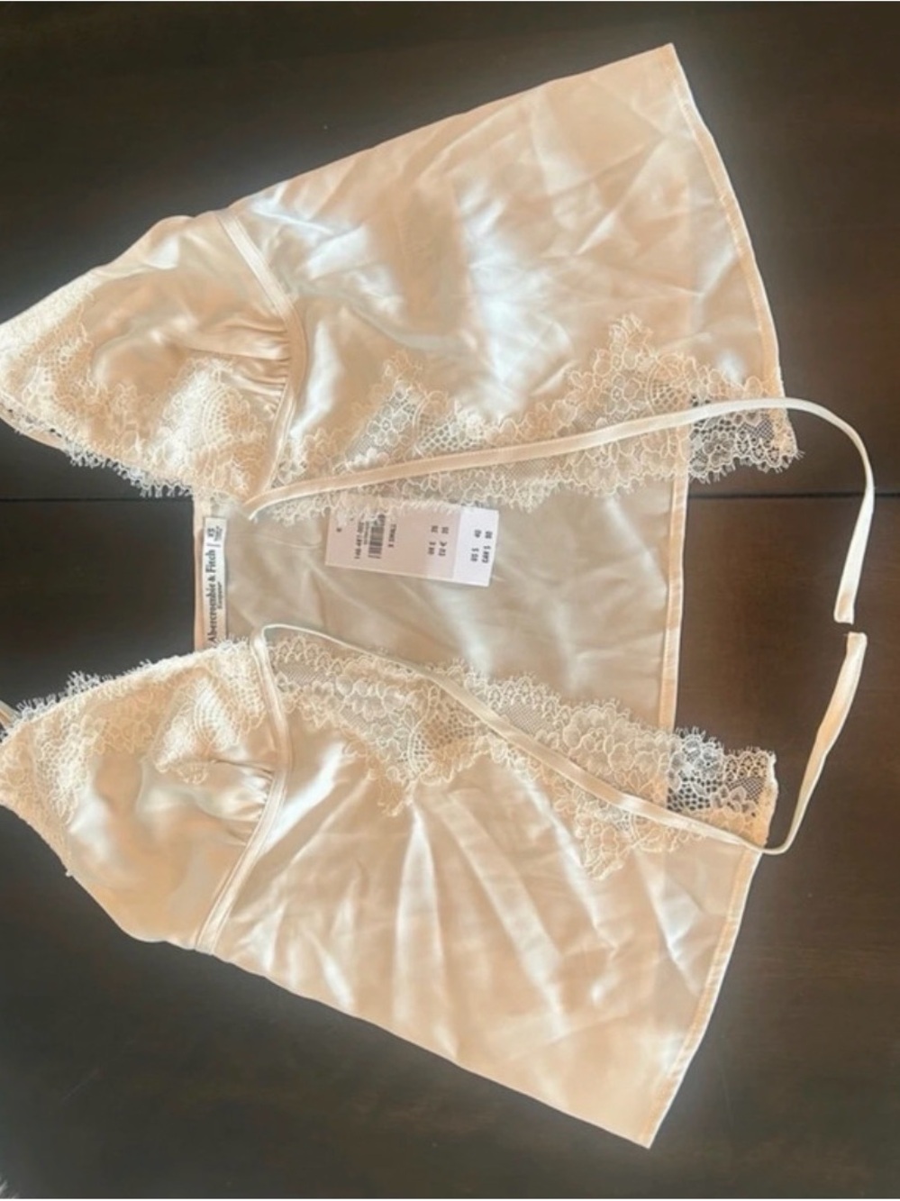 NWT Abercrombie & Fitch Ivory Satin Lace-Trim Bandeau Cami